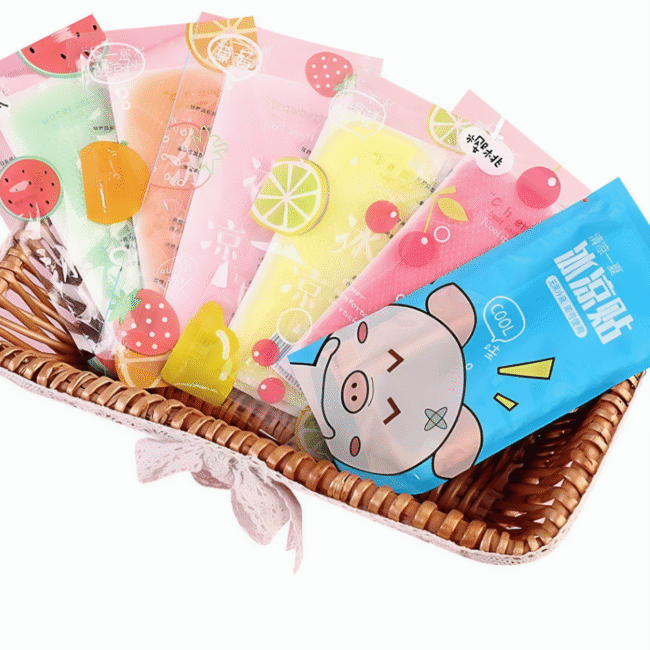 חבילת מדבקות ג'ל לקירור והורדת חום בטעמים וצבעים שונים 🍉🍋🍓