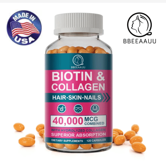 ביוטין וקולגן 40,000 מיקרוגרם מבית BBEEAUU  לשיער, לעור ולציפורניים