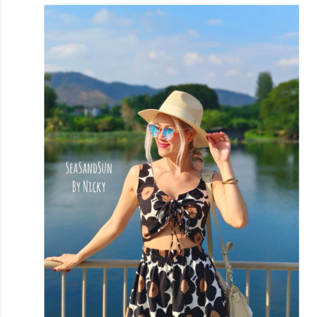 טופ קרופ לנשים בהדפס פילים תאילנדי, בד משי איטלקי פרימיום