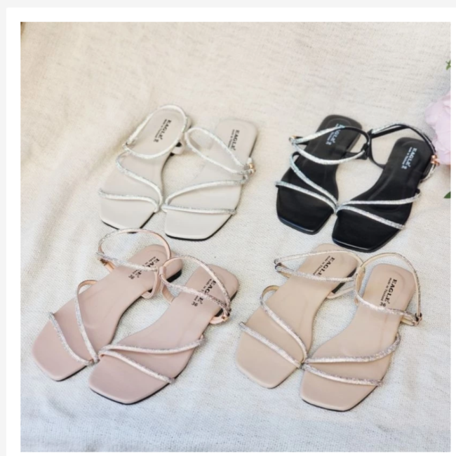 סנדלי נשים עם רצועות קריסטל /רצועת קרסול מתכווננת