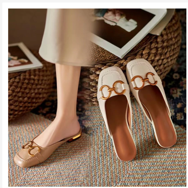 כפכפי נשים אלגנטיים עם אבזם מוזהב סגנון קוריאני